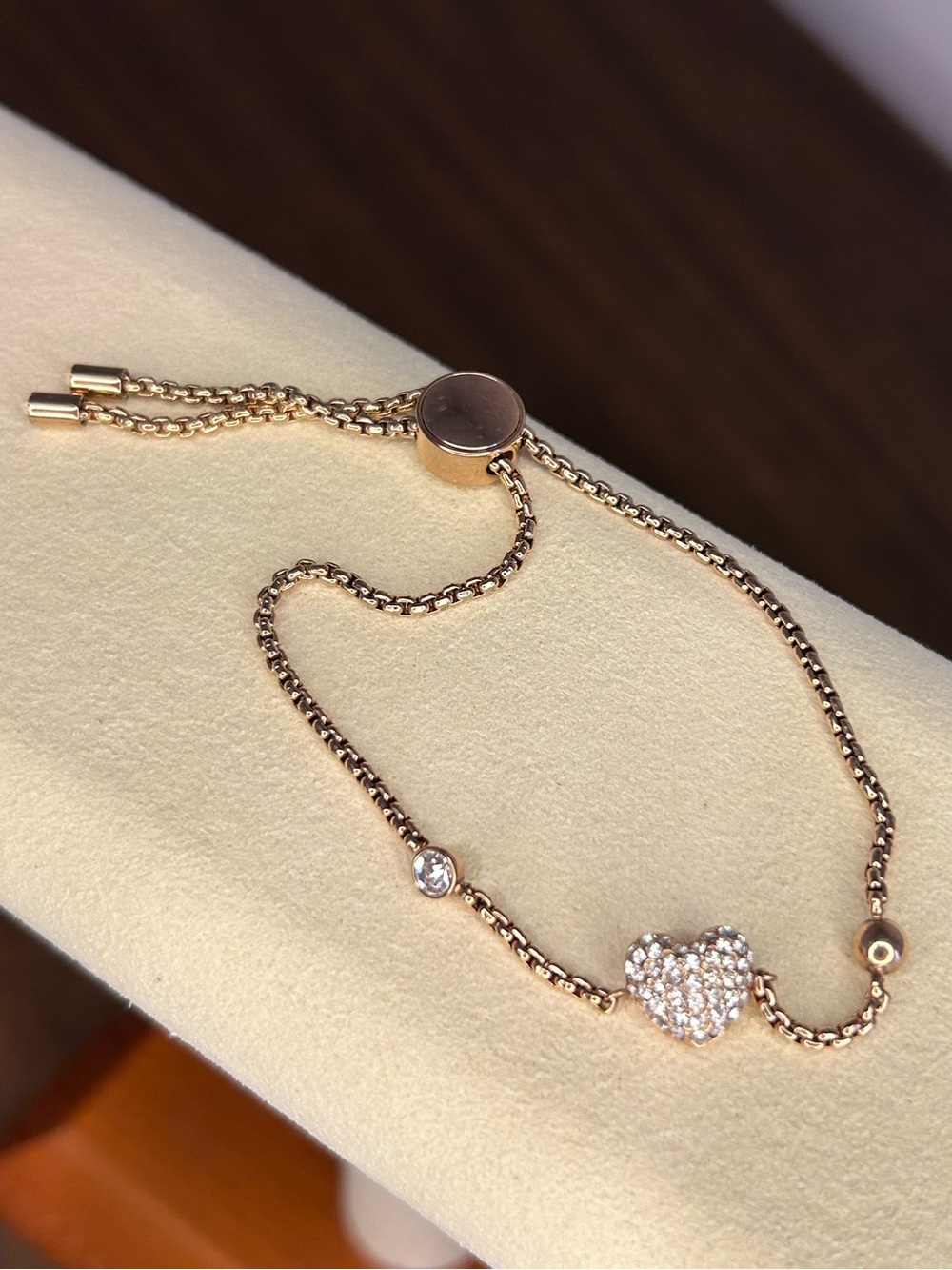 Michael Kors Rose Gold Pavé Heart Slider Bolo Bracelet CZ Retired